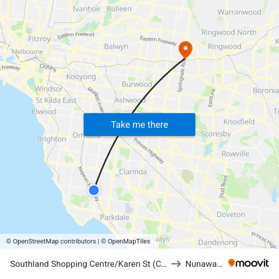 Southland Shopping Centre/Karen St to Nunawading map