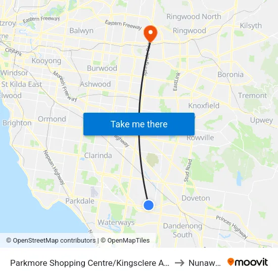 Parkmore Shopping Centre/Kingsclere Ave to Nunawading map
