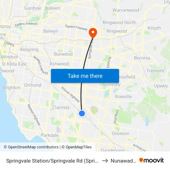 Springvale Station/Springvale Rd to Nunawading map