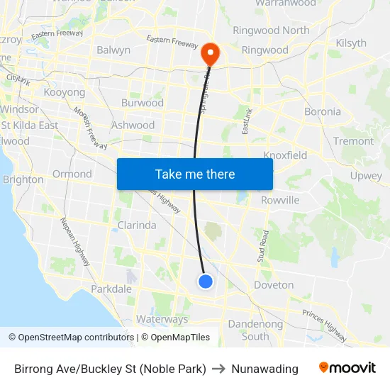 Birrong Ave/Buckley St to Nunawading map
