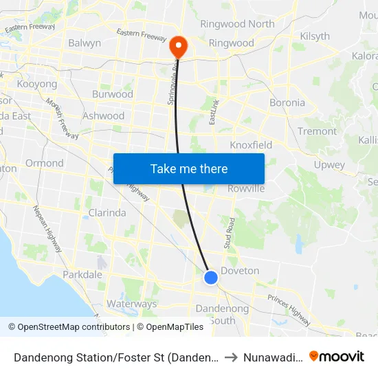 Dandenong Station/Foster St to Nunawading map