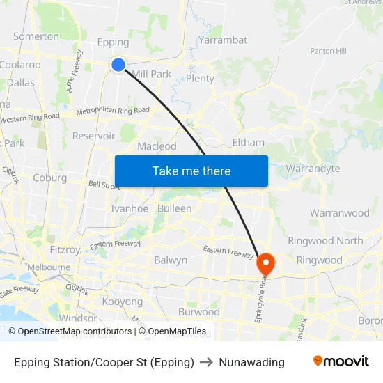 Epping Station/Cooper St to Nunawading map