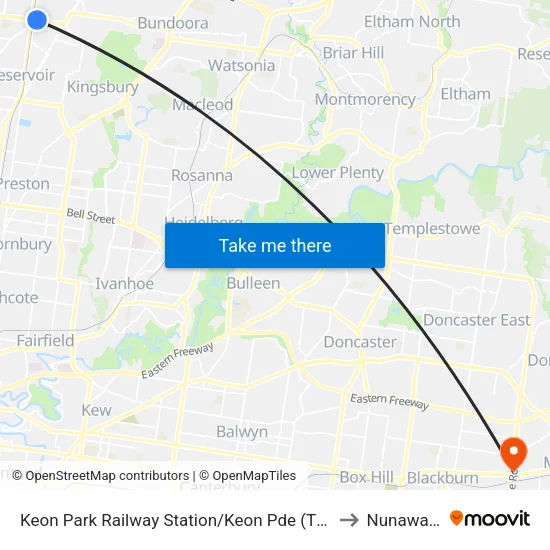 Keon Park Station/Keon Pde to Nunawading map