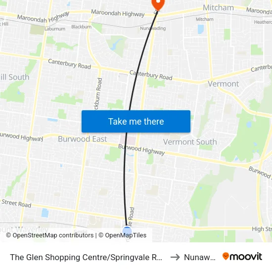 The Glen Shopping Centre/Springvale Rd to Nunawading map
