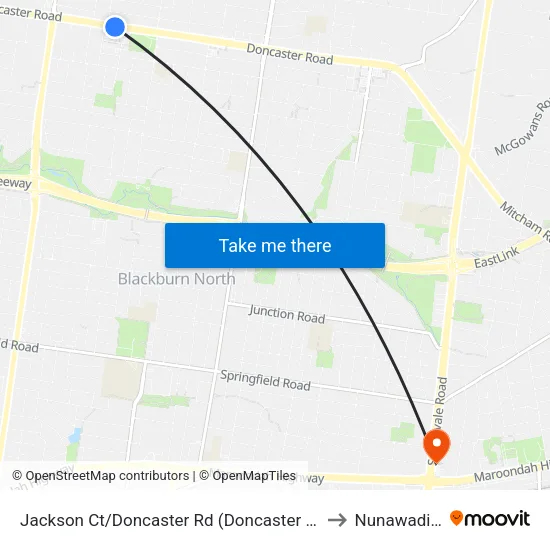 Jackson Ct/Doncaster Rd to Nunawading map