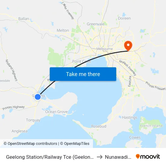 Geelong Station/Railway Tce to Nunawading map