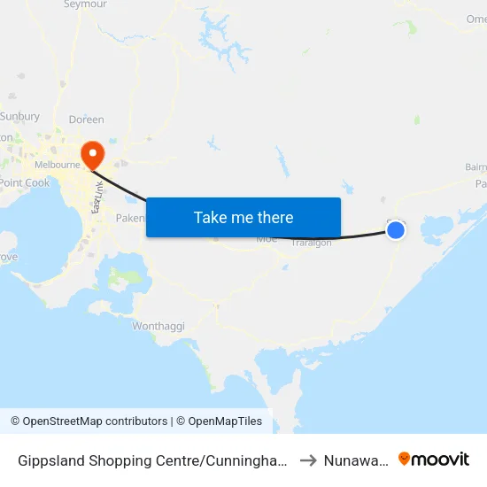 Gippsland Shopping Centre/Cunninghame St to Nunawading map