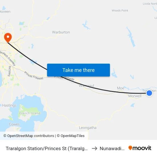 Traralgon Station/Princes St to Nunawading map