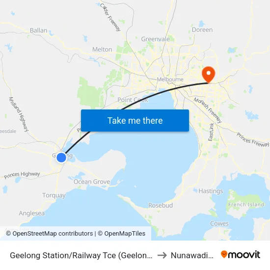 Geelong Station/Railway Tce to Nunawading map