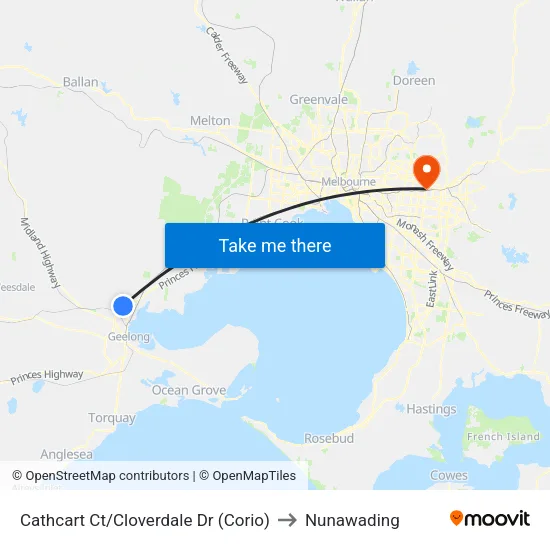 Cathcart Ct/Cloverdale Dr to Nunawading map