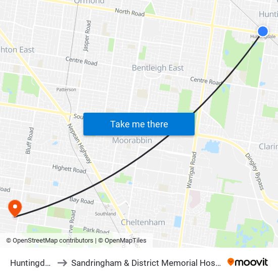 Huntingdale to Sandringham & District Memorial Hospital map