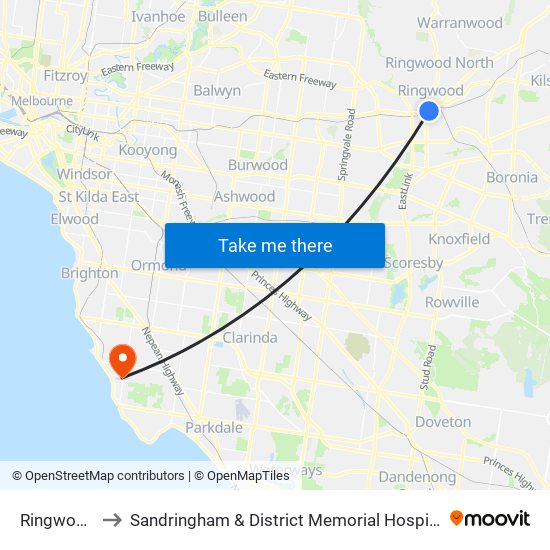 Ringwood to Sandringham & District Memorial Hospital map