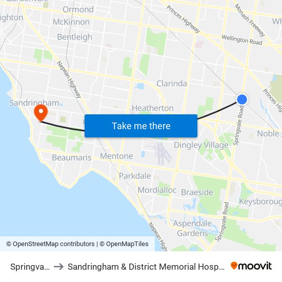 Springvale to Sandringham & District Memorial Hospital map