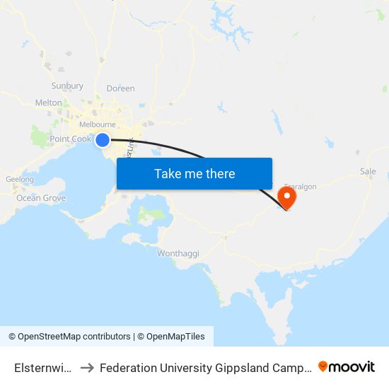 Elsternwick to Federation University Gippsland Campus map