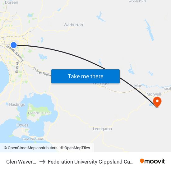 Glen Waverley to Federation University Gippsland Campus map