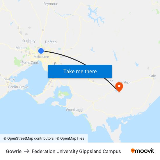 Gowrie to Federation University Gippsland Campus map