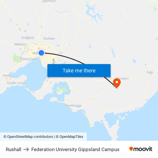 Rushall to Federation University Gippsland Campus map