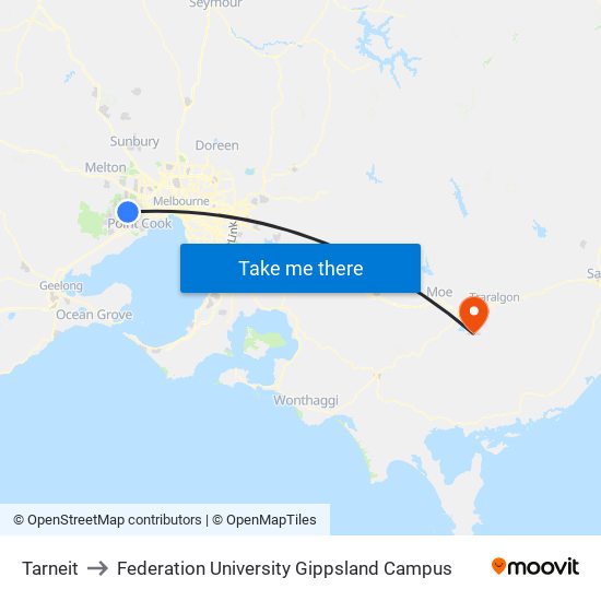 Tarneit to Federation University Gippsland Campus map