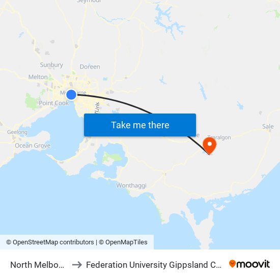 North Melbourne to Federation University Gippsland Campus map