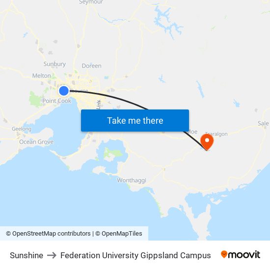 Sunshine to Federation University Gippsland Campus map