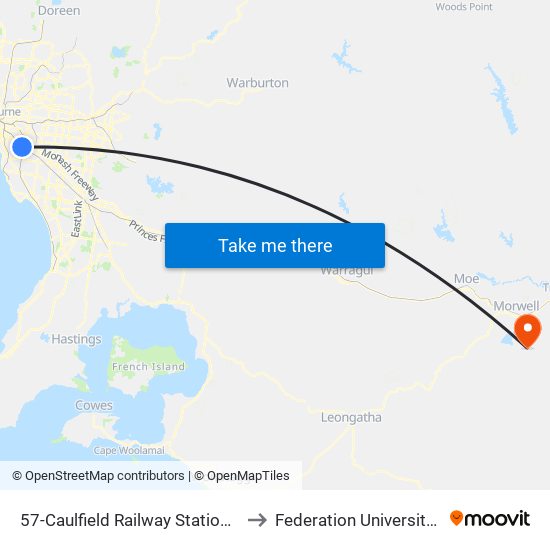 57-Caulfield Railway Station/Derby Rd (Caulfield East) to Federation University Gippsland Campus map