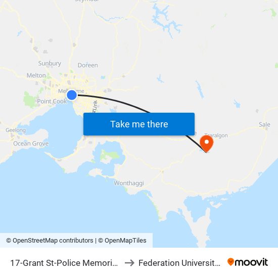17-Grant St-Police Memorial/St Kilda Rd (Southbank) to Federation University Gippsland Campus map