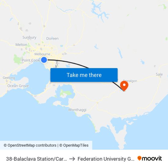 38-Balaclava Station/Carlisle St (Balaclava) to Federation University Gippsland Campus map