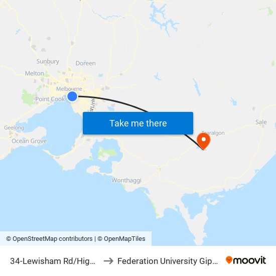 34-Lewisham Rd/High St (Prahran) to Federation University Gippsland Campus map