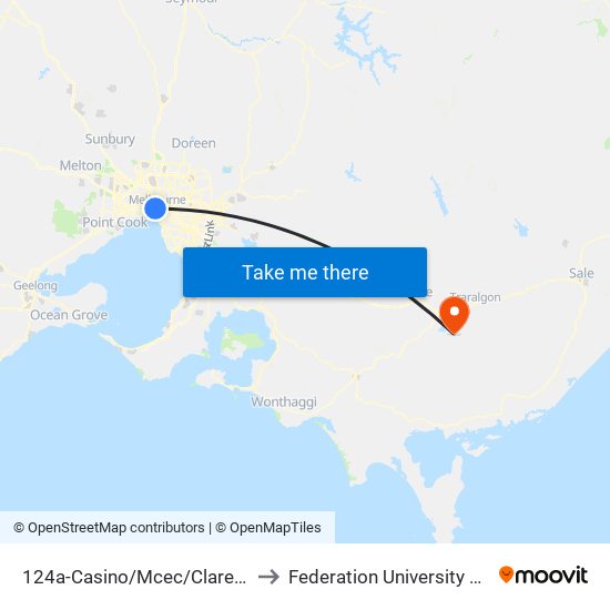 124a-Casino/Mcec/Clarendon St (Southbank) to Federation University Gippsland Campus map