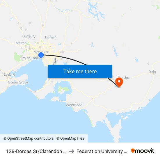 128-Dorcas St/Clarendon St (South Melbourne) to Federation University Gippsland Campus map