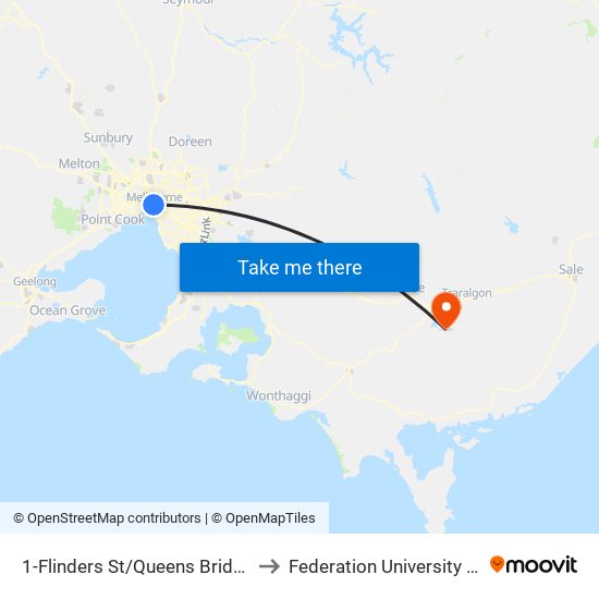 1-Flinders St/Queens Bridge St (Melbourne City) to Federation University Gippsland Campus map