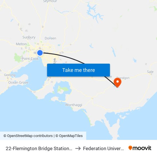 22-Flemington Bridge Station/Flemington Rd (North Melbourne) to Federation University Gippsland Campus map