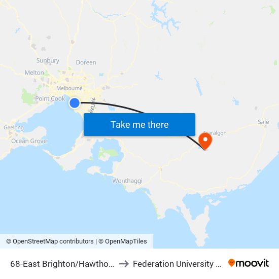 68-East Brighton/Hawthorn Rd (Brighton East) to Federation University Gippsland Campus map