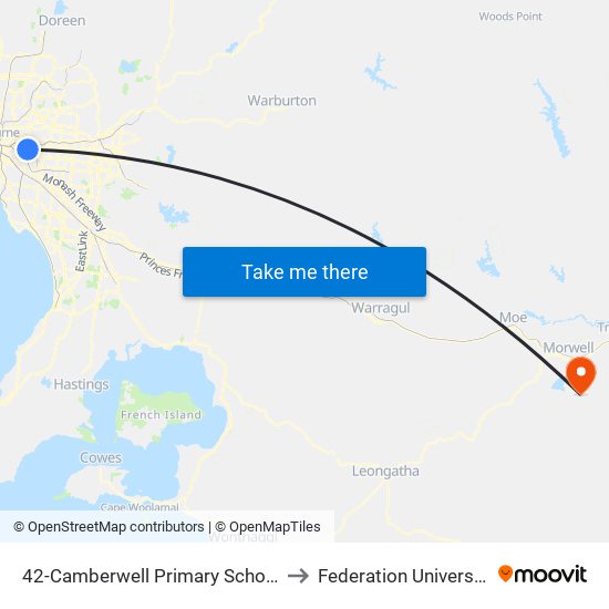 42-Camberwell Primary School/Camberwell Rd (Camberwell) to Federation University Gippsland Campus map