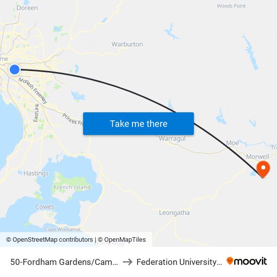 50-Fordham Gardens/Camberwell Rd (Camberwell) to Federation University Gippsland Campus map