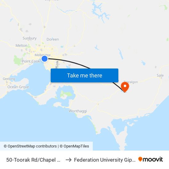 50-Toorak Rd/Chapel St (South Yarra) to Federation University Gippsland Campus map