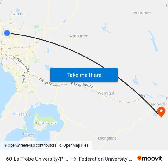 60-La Trobe University/Plenty Rd (Bundoora) to Federation University Gippsland Campus map