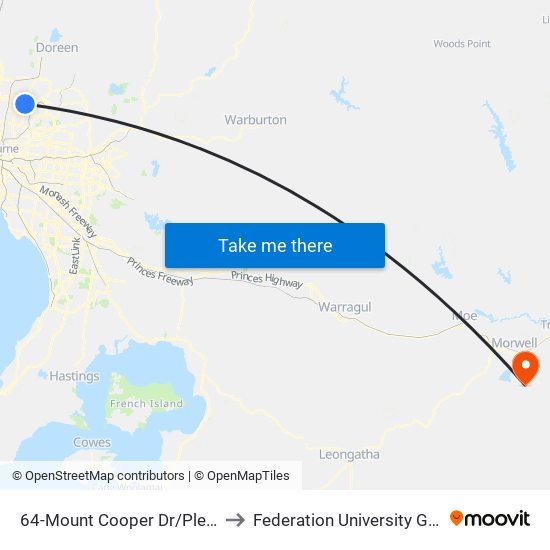 64-Mount Cooper Dr/Plenty Rd (Bundoora) to Federation University Gippsland Campus map