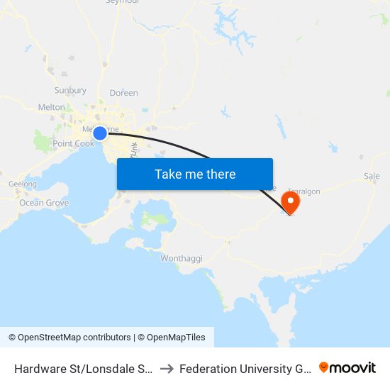 Hardware St/Lonsdale St (Melbourne City) to Federation University Gippsland Campus map