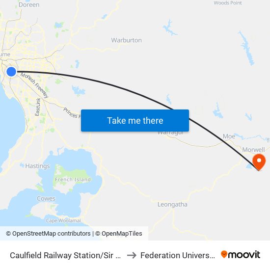 Caulfield Railway Station/Sir John Monash Dr (Caulfield East) to Federation University Gippsland Campus map