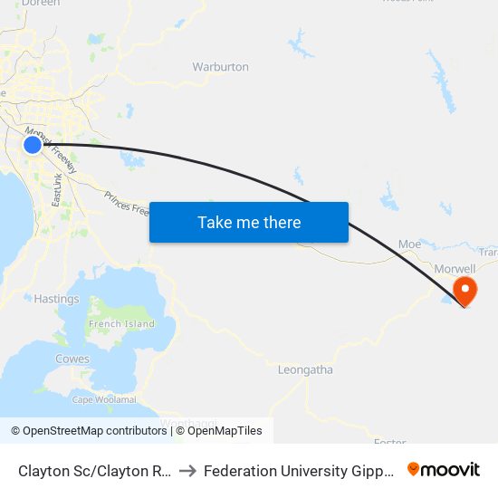 Clayton Sc/Clayton Rd (Clayton) to Federation University Gippsland Campus map