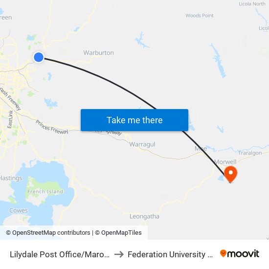 Lilydale Post Office/Maroondah Hwy (Lilydale) to Federation University Gippsland Campus map