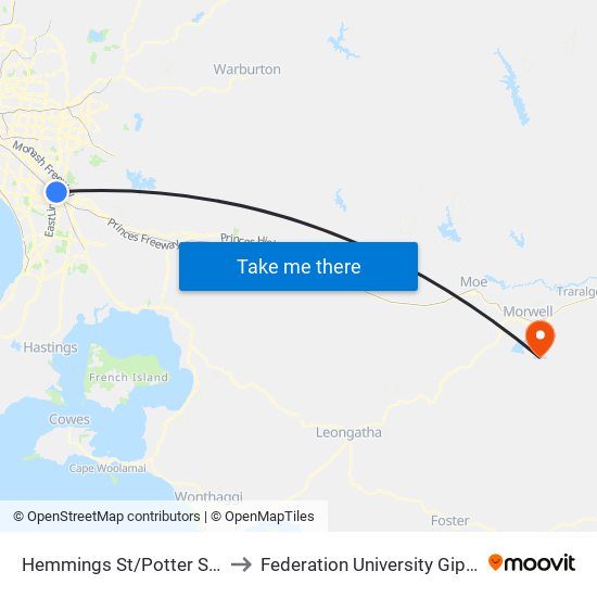 Hemmings St/Potter St (Dandenong) to Federation University Gippsland Campus map