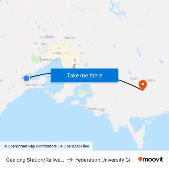 Geelong Station/Railway Tce (Geelong) to Federation University Gippsland Campus map