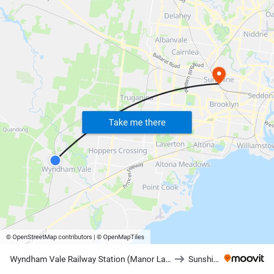 Wyndham Vale Railway Station (Manor Lakes) to Sunshine map