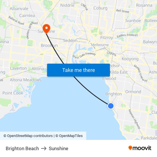 Brighton Beach to Sunshine map