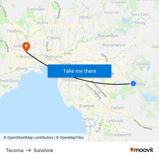 Tecoma to Sunshine map