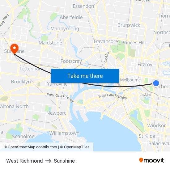 West Richmond to Sunshine map