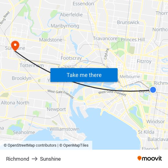 Richmond to Sunshine map