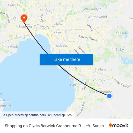 Shopping on Clyde/Berwick-Cranbourne Rd to Sunshine map